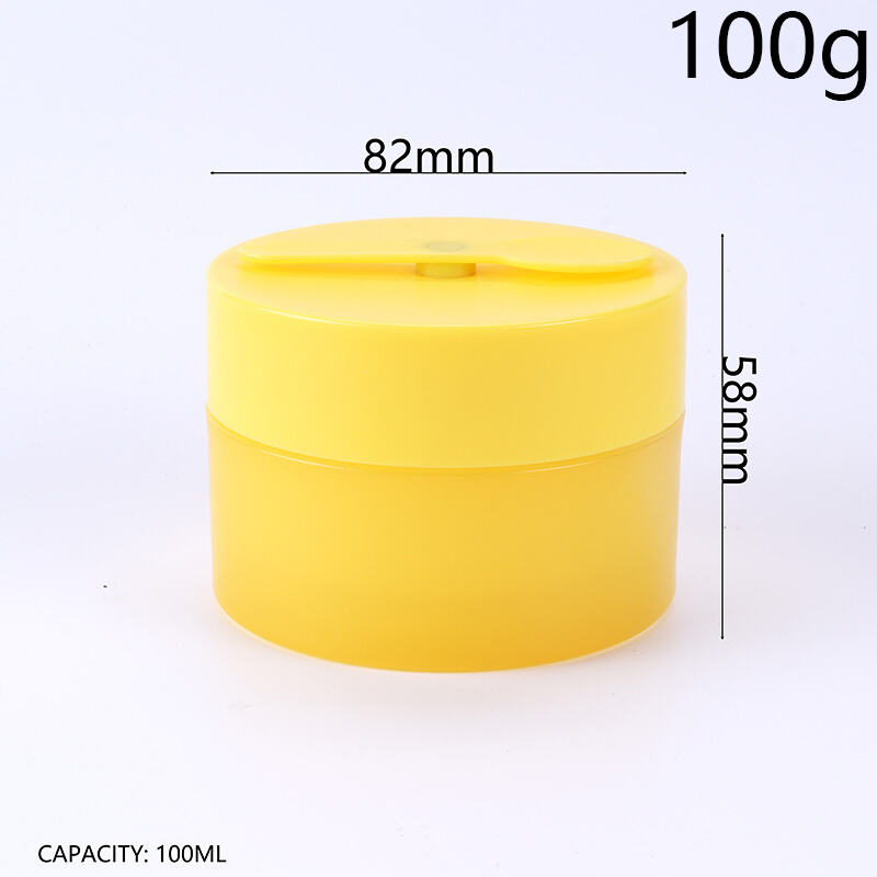100g/3oz New PP Cream Jar, Round Bottom Cleansing Balm Bottle with Magnetic Spoon, Frosted Blue Body, Macaron Purple Lid & Yellow Scraper. BPA-Free Food-Grade Wide-Mouth, Airtight Leak-Proof, Built-In Spoon Slot, Reusable Durable. For Face Cream