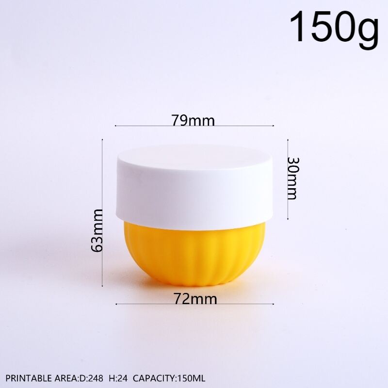 150g 5oz PP Pumpkin Shaped Ridge Cream Jar, Wide-Mouth Round Bottom Striped Bowl Airtight Container for Body Scrub, Clay Mask, Hair Mask, Moisturizer Facial Mask, BPA-Free Food-Grade Reusable for Home & Beauty Salon
