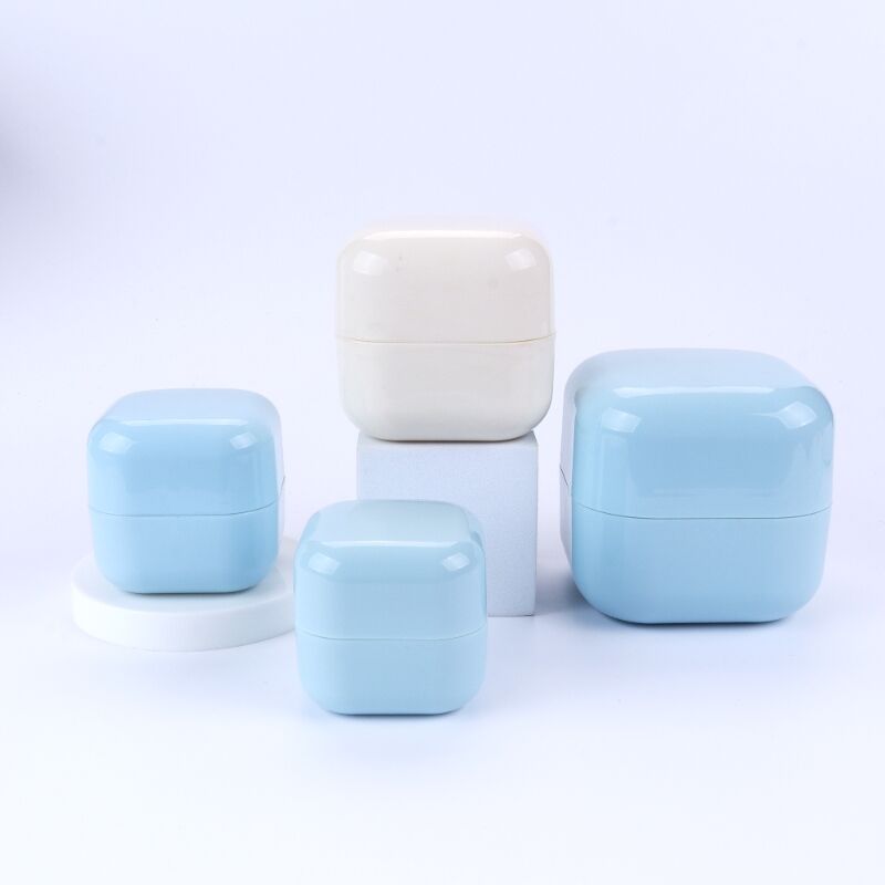 100ml/3oz PP Square Rounded Corner Cream Jar, Glossy Light Blue Double-Layer Container with Inner Plug. BPA-Free Food-Grade Wide-Mouth, Airtight Leak-Proof Anti-Oxidation, Reusable Durable. For Face Cream, Hand Cream, Hair Wax, Clay Mask, Skincare