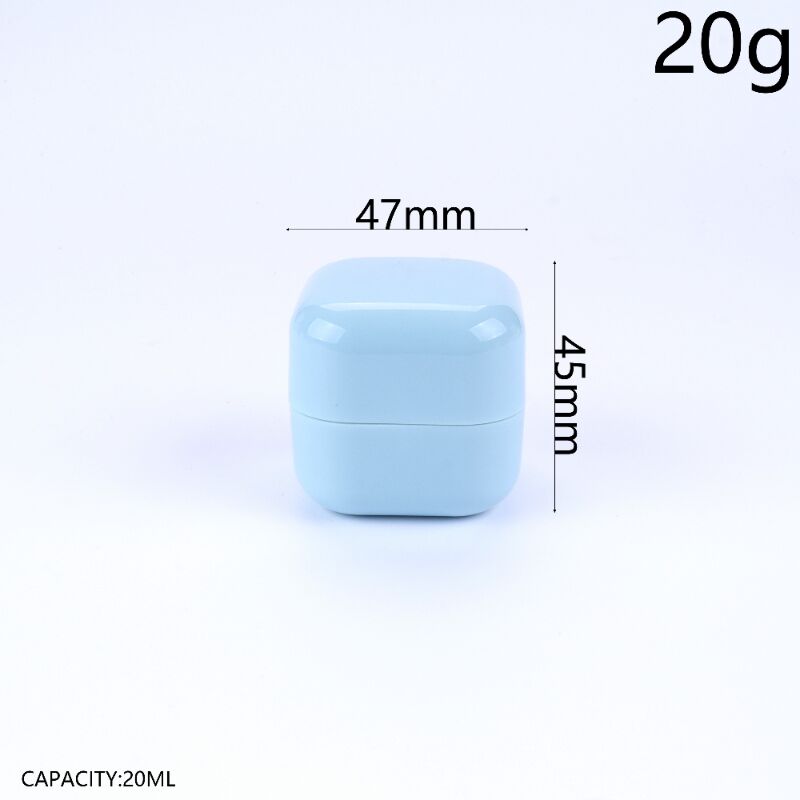 20ml/0.7oz PP Square Rounded Corner Cream Jar, Glossy Light Blue Double-Layer Container with Inner Plug. BPA-Free Food-Grade Wide-Mouth, Airtight Leak-Proof Anti-Oxidation, Reusable Durable. For Face Cream, Hand Cream, Hair Wax, Clay Mask, Skincare