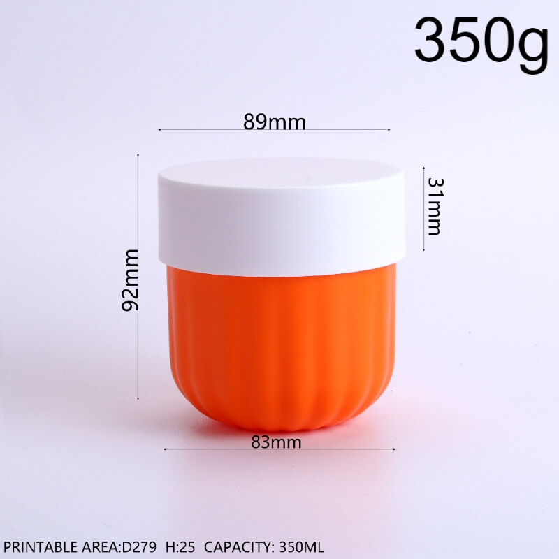 350g 12oz PP Pumpkin Shaped Ridge Cream Jar, Wide-Mouth Round Bottom Striped Bowl Airtight Container for Body Scrub, Clay Mask, Hair Mask, Moisturizer Facial Mask, BPA-Free Food-Grade Reusable for Home & Beauty Salon