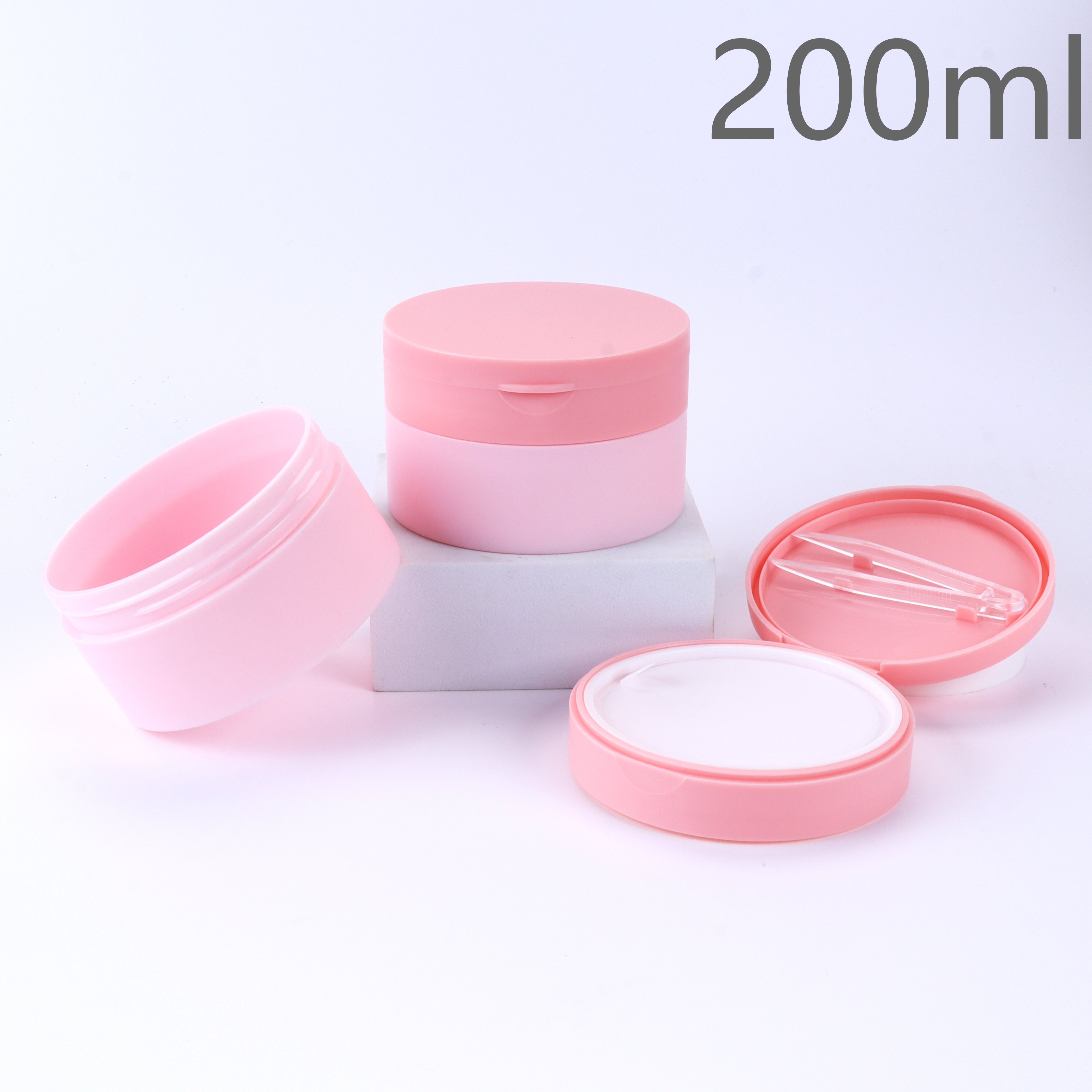 200ml PP Matte Jar with Tweezers & Spoon, 7oz Cream Capacity, Leak Proof Cosmetic Container for Makeup Remover Pads & Cotton Pads  Matte Finish 200ml Plastic Jar, PP Material, Screw Cap with Tear-off Seal, Perfect for Creams, Lotions, and Makeup Remover 