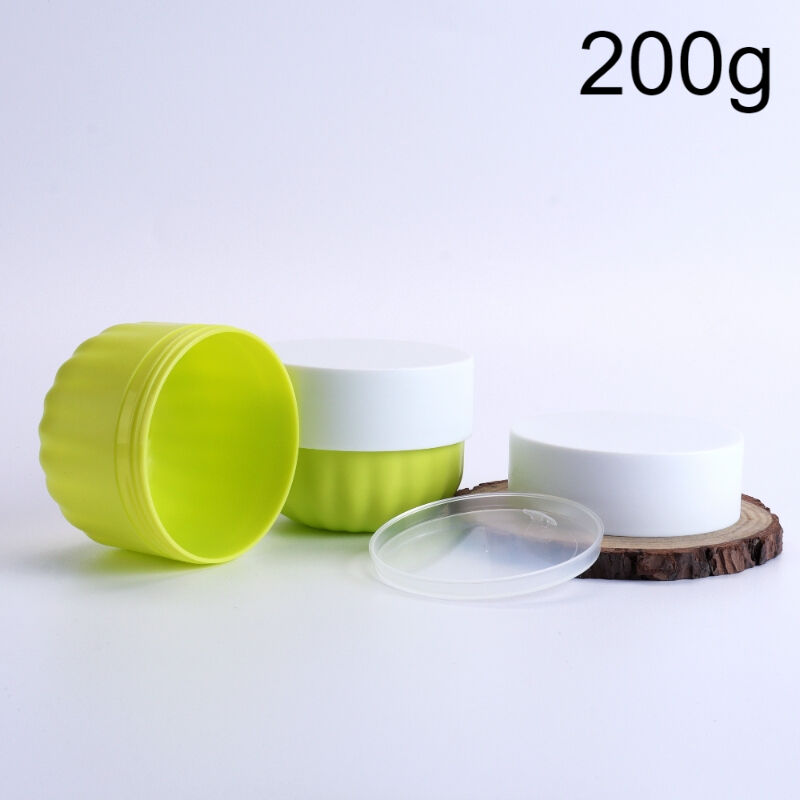 200g 6.7oz PP Pumpkin Shaped Ridge Cream Jar, Wide-Mouth Round Bottom Striped Bowl Airtight Container for Body Scrub, Clay Mask, Hair Mask, Moisturizer Facial Mask, BPA-Free Food-Grade Reusable for Home & Beauty Salon