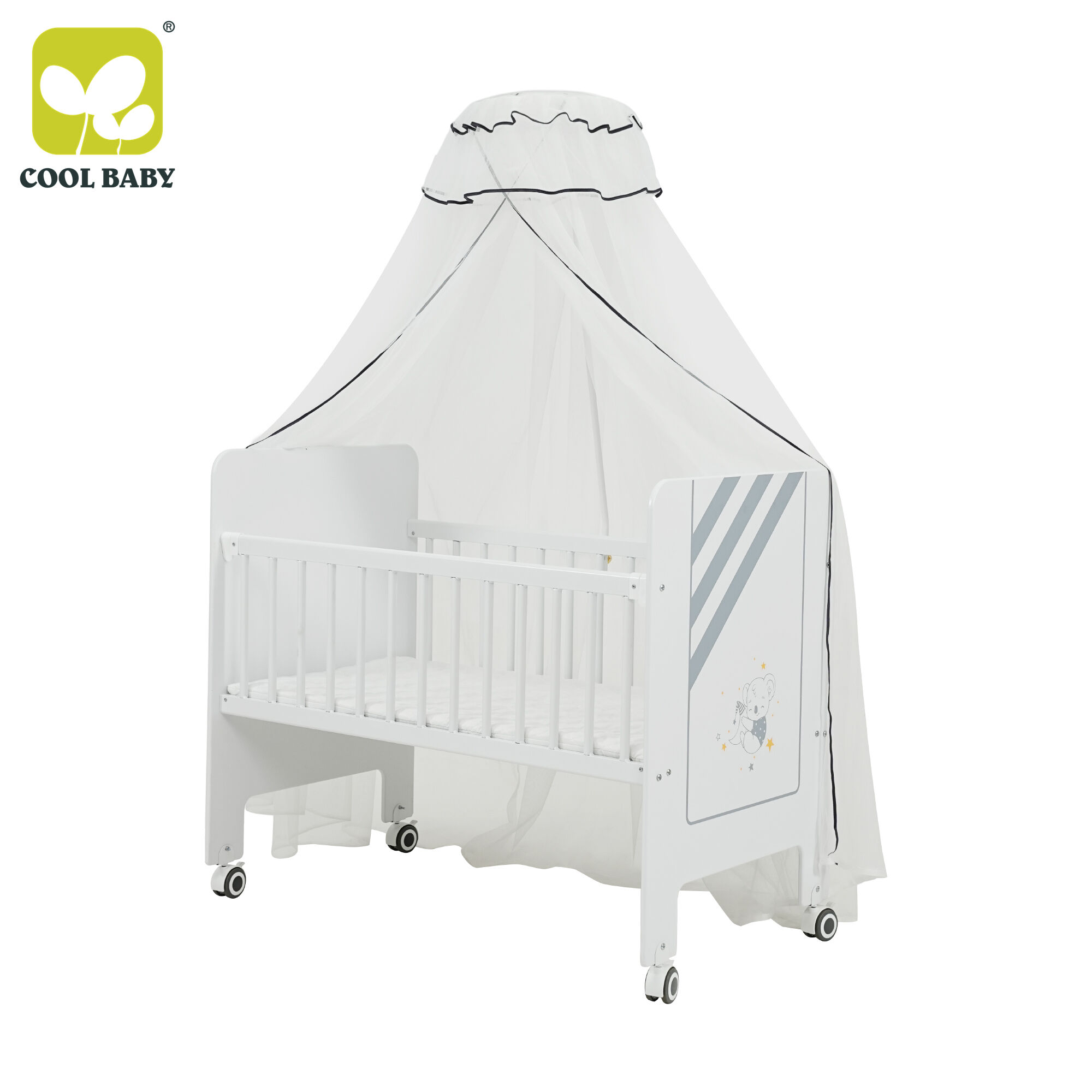 B2261 Cool Baby Tempat Tidur Bayi Terbaru untuk Sekamar dengan Empat Roda Kedap Suara