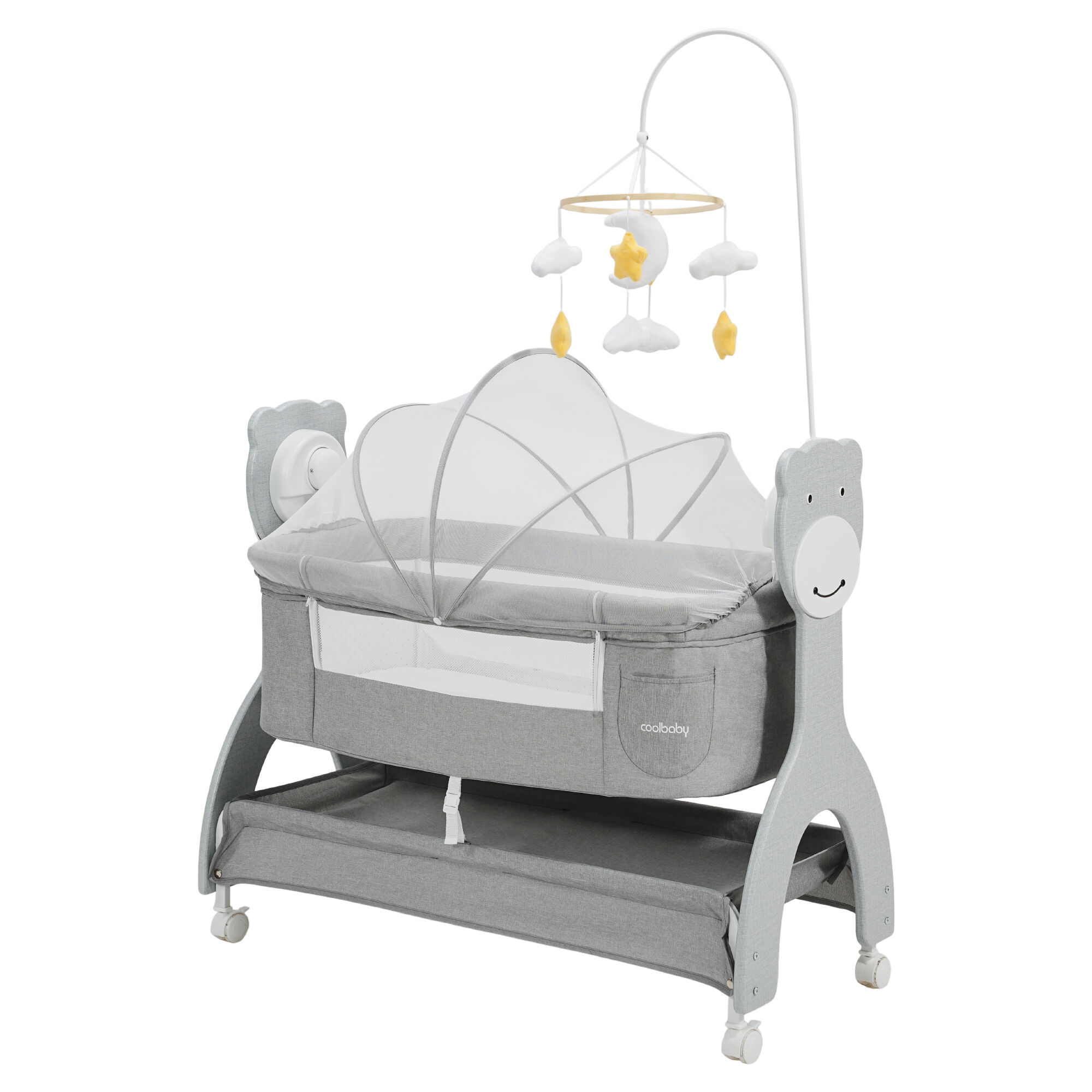 D1581 Cool Baby Electric Baby Crib With Cute Bear Printing and Three-speed Rocking Choices