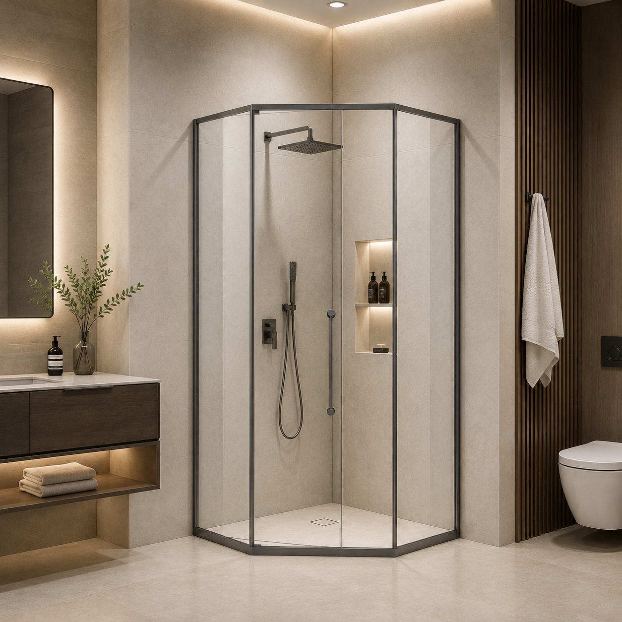 Cabina de ducha de vidro pivotante neoangular