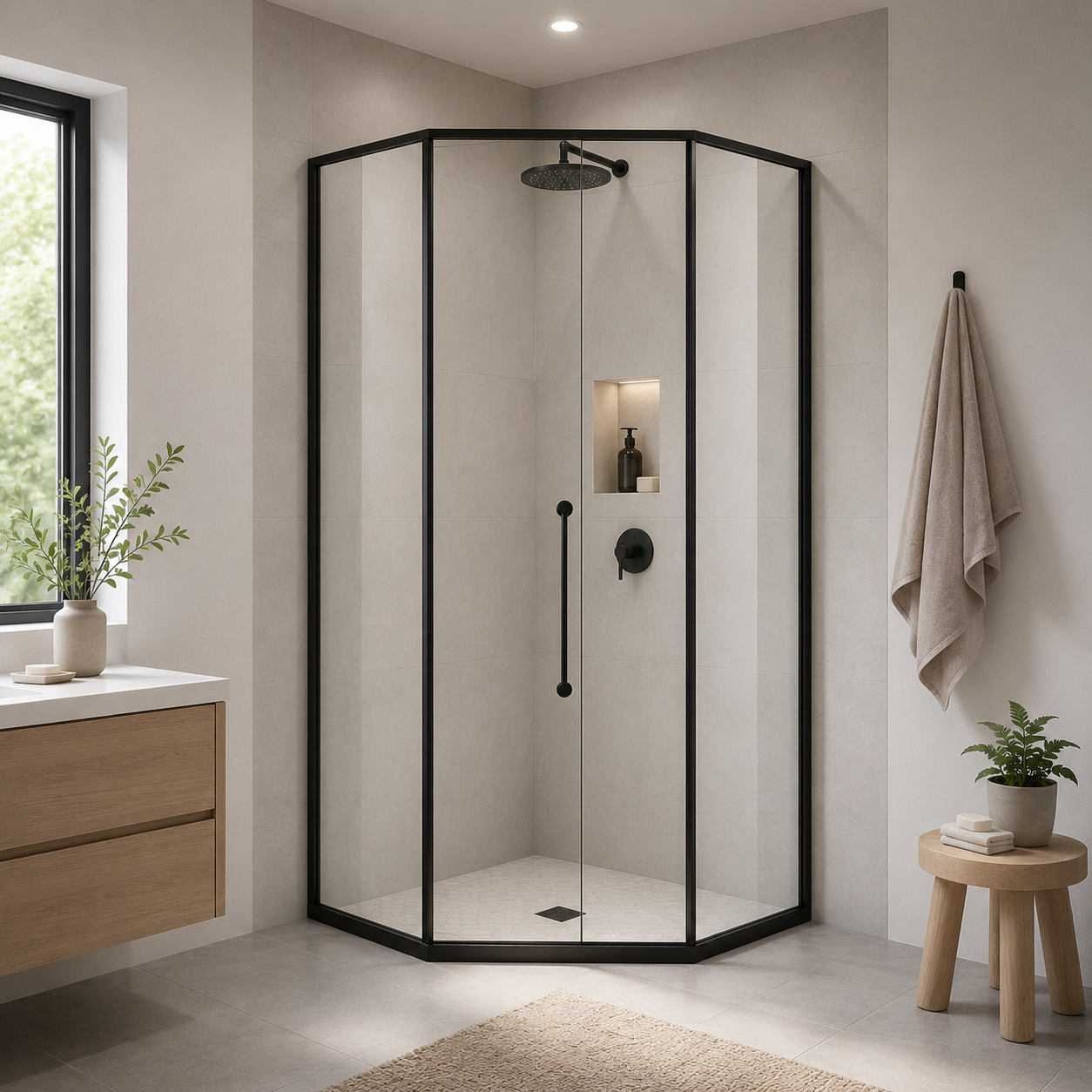 Neo-Hoek Swaai-Glas Douche-omhulsel