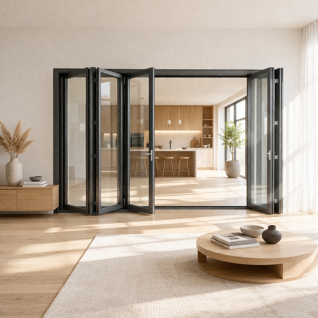 porte de patio pliante en aluminium anti-pincement de la série 68