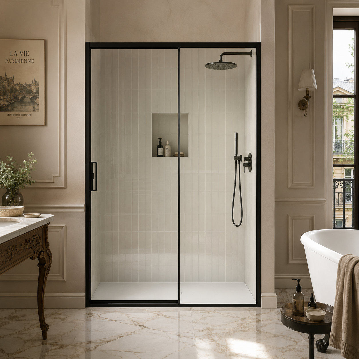 Cabine de douche coulissante en verre à cadre fin
