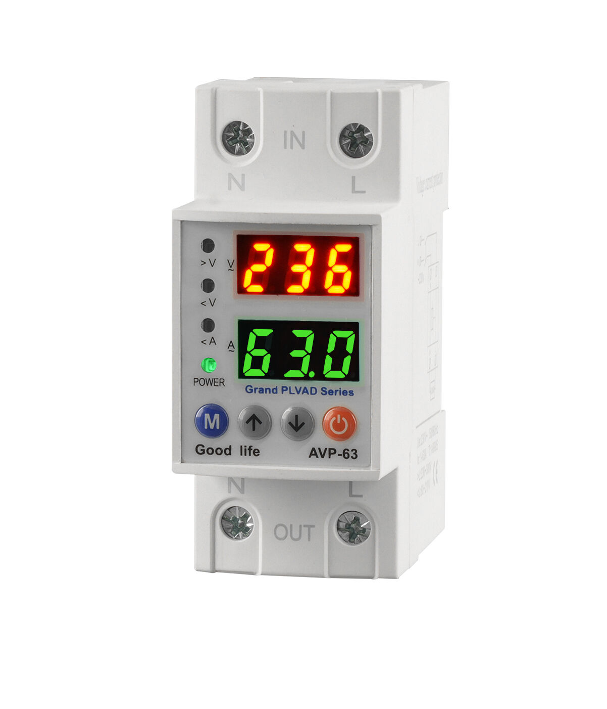 Digital Display AVR Din Rail Protection Overvoltage Overcurrent Protector 220V/230VAC 50/60Hz Din Rail Voltage