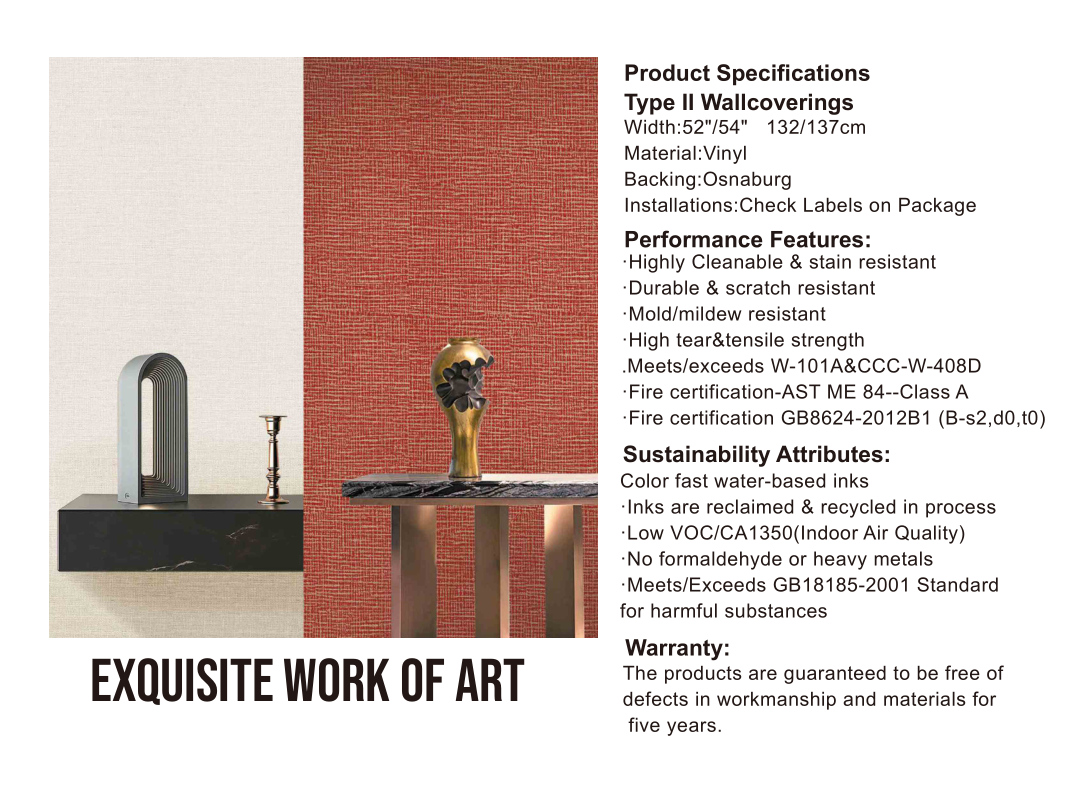 PVC Wallpaper for Commercial Use - Waterproof & Fire-Retardant Wallcovering for Hotel & Guesthouse Projects, Wear-Resistant Wall Decoration Material for Large-Area Installation