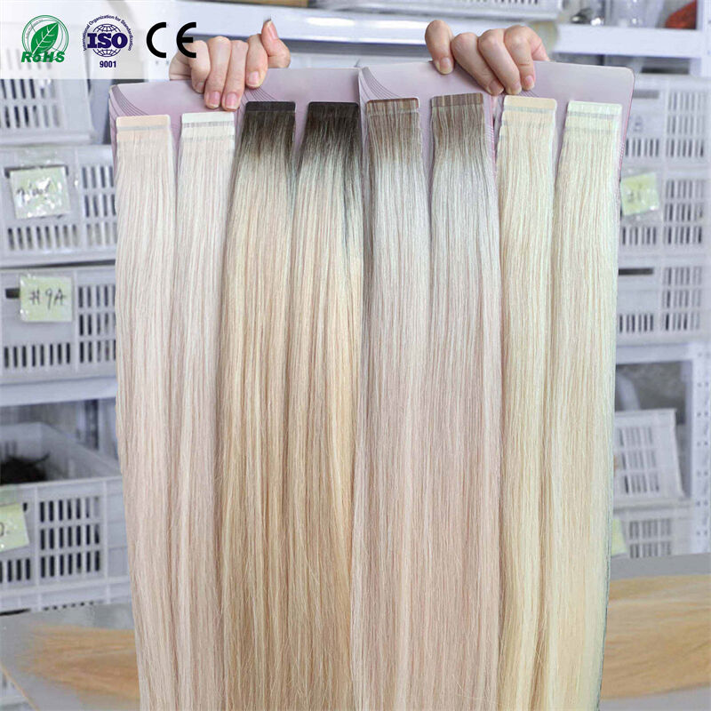 European Human Tape Hair Extension Raw Cuticle Aligned Products Factory Straight Tape in 100 Human Hair Extensions