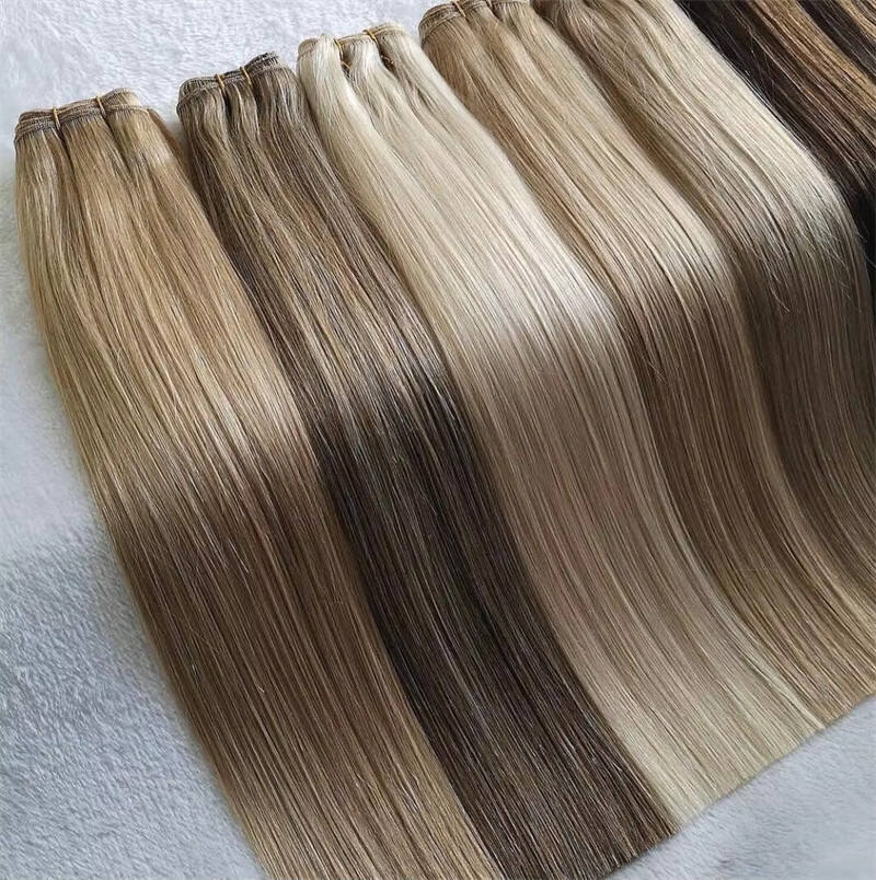 Stock Weft Hair Hot Selling 100% Human Virgin Human Hair Machine Weft Hair Extensions (Light Color) Full End Weft Hair