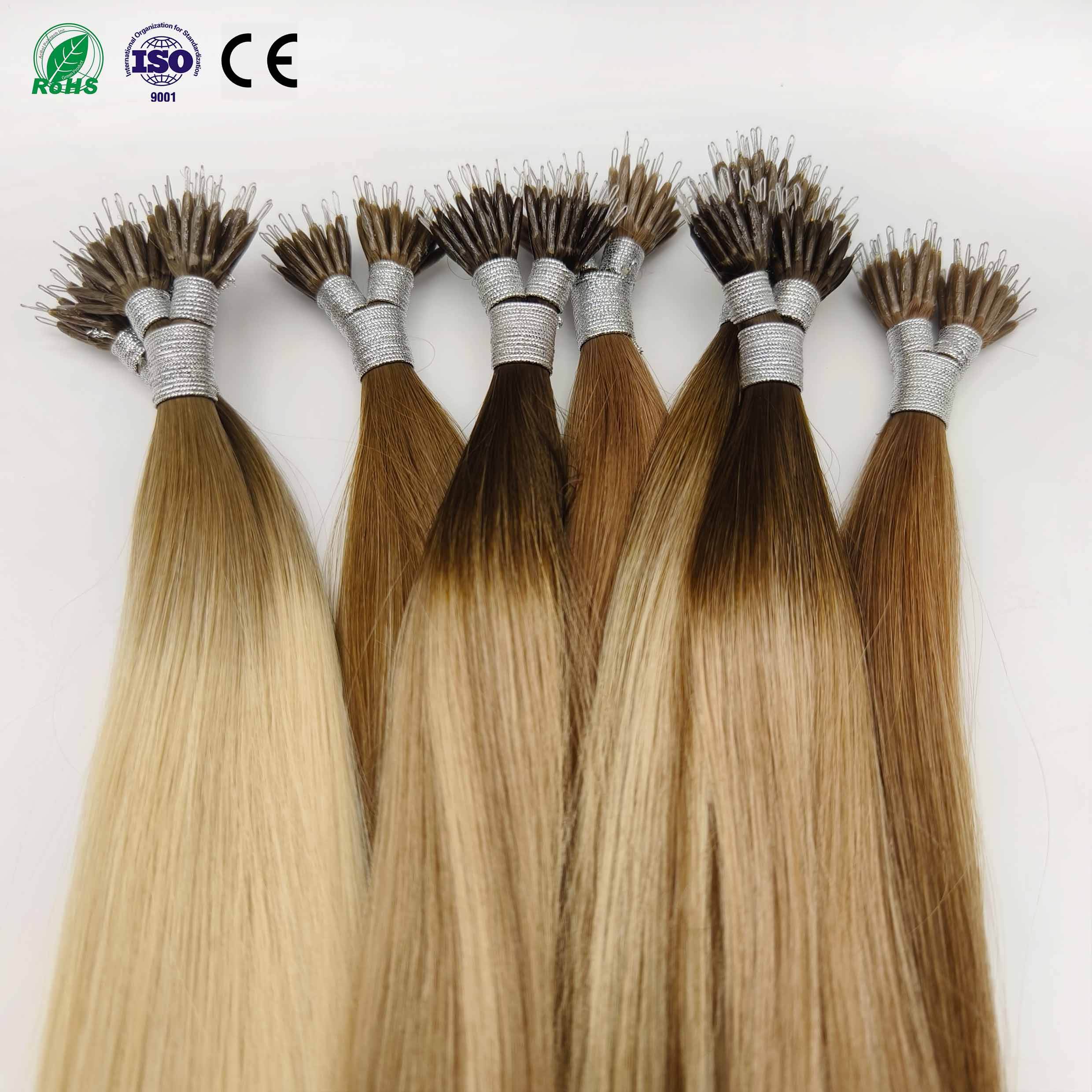 Factory Wholesale Micro Beads Real Human Unprocessed Full Cuticle Aligned Remy European Hair Nano Ring Hair Extensions