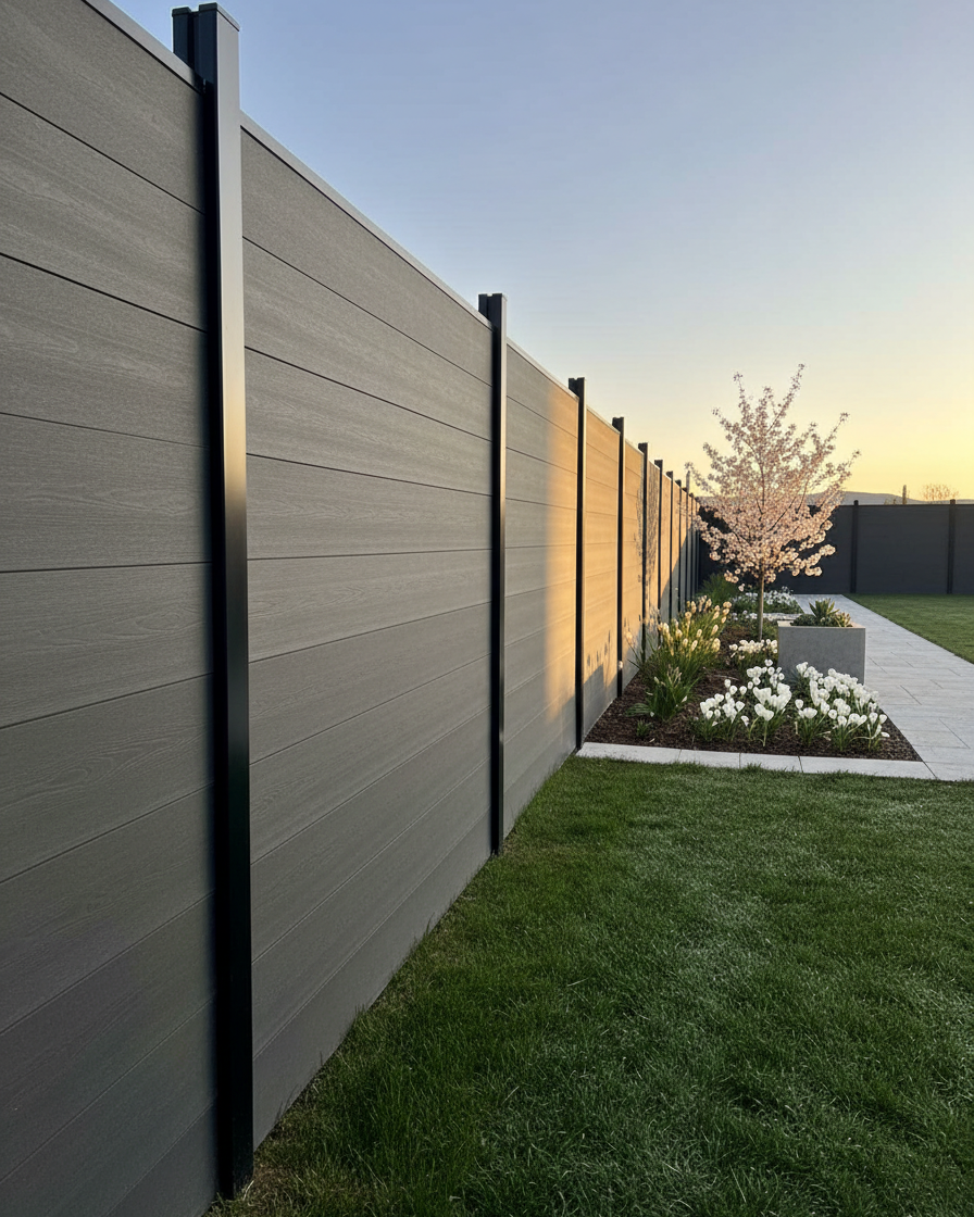 High-Performance Composite Fencing for Southern California – GJ13 Silver Grey with Heavy-Duty Aluminum Posts
