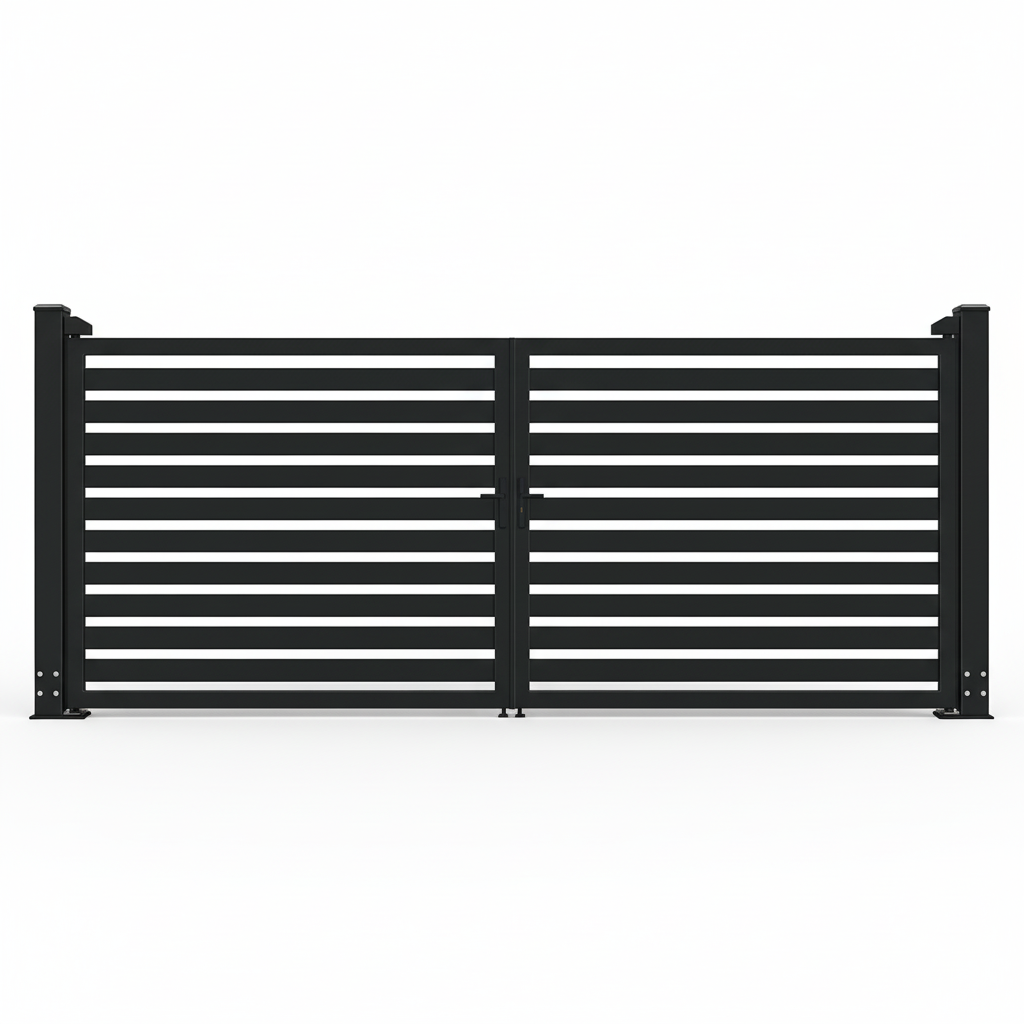 Semi-Privacy Aluminum Double Swing Gate Manufacturer | Custom Aluminum Driveway Gate