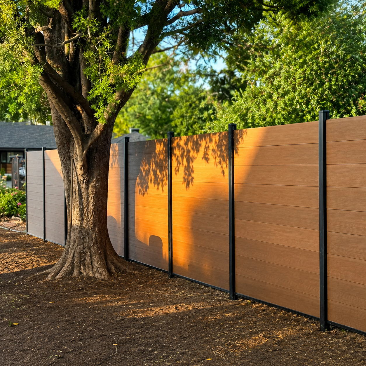 Teak Color WPC Fence Installation in Los Angeles – Warm Natural Aesthetics with High-Performance Composite Fencing