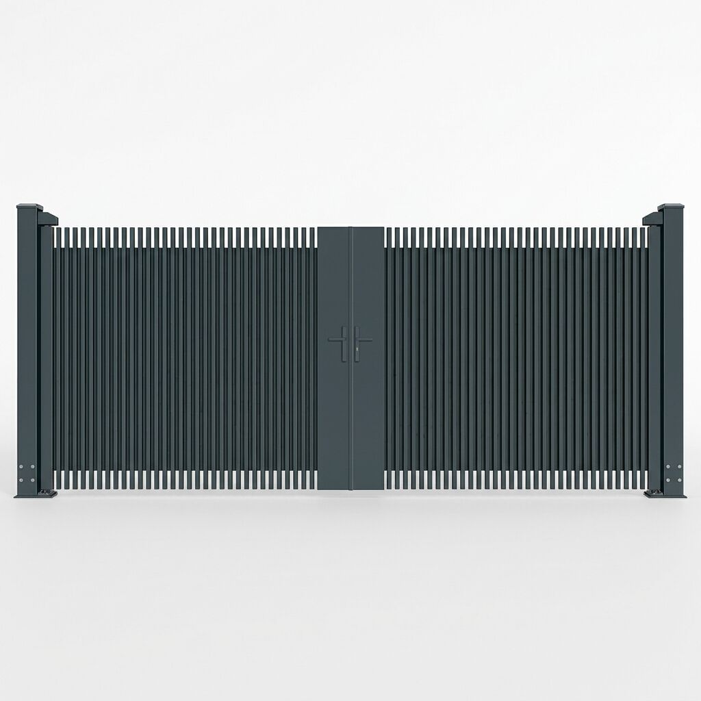 Full Privacy Aluminum Double Swing Auto Gate | Custom Driveway Gate with Decorative Slat Design