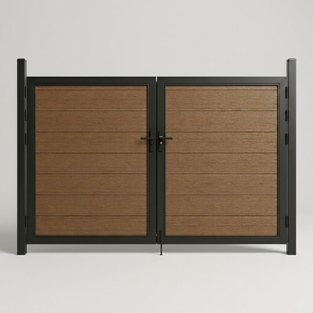 WPC Double Gate – Durable 6ft H Composite Double Swing Entry Gate with Aluminum Posts