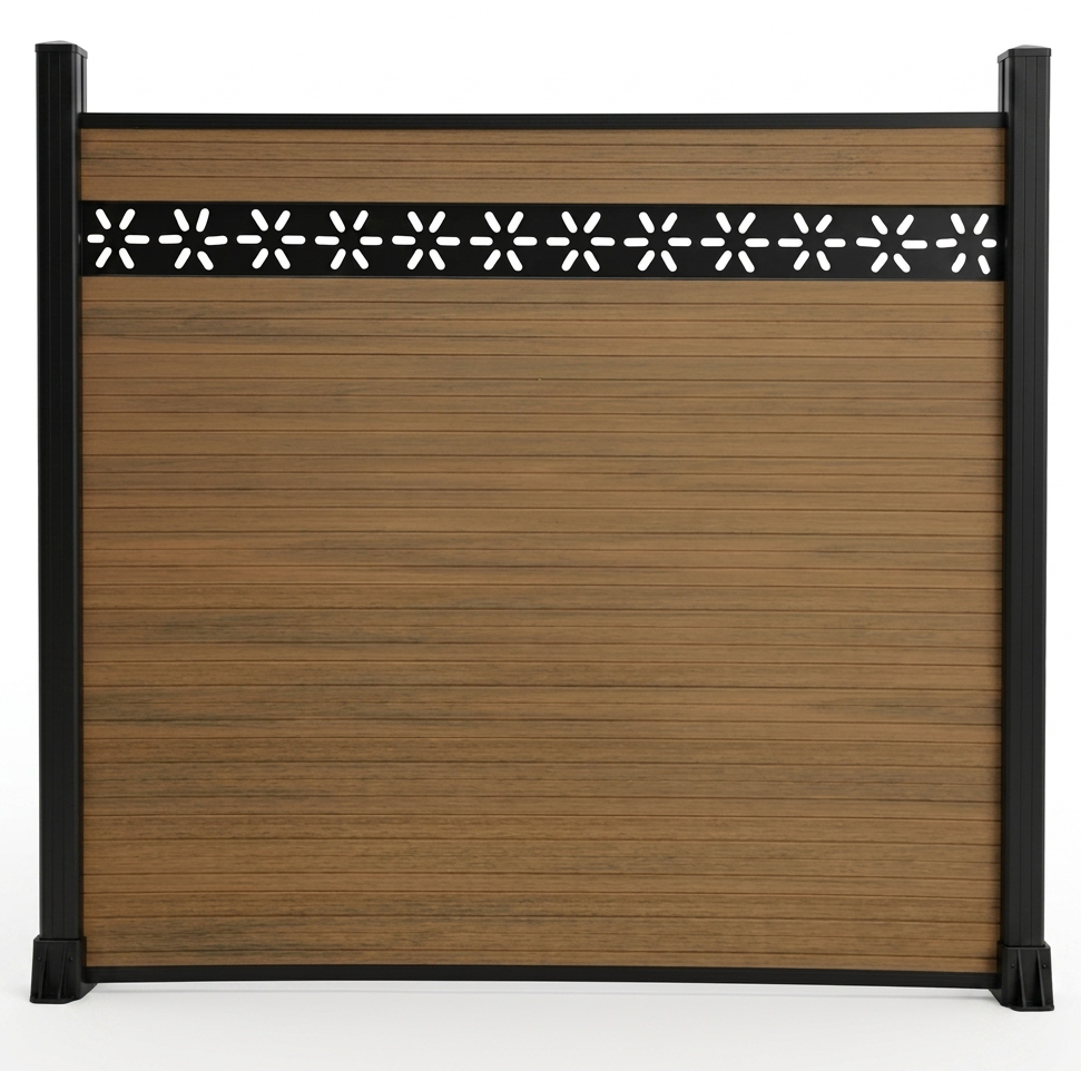 New Walnut Decorative Top WPC Privacy Fence Panel | Premium Composite Fencing