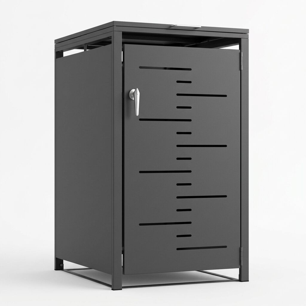 Outdoor Waste Bin Box — Single Bin, Galvanized Steel with Lock