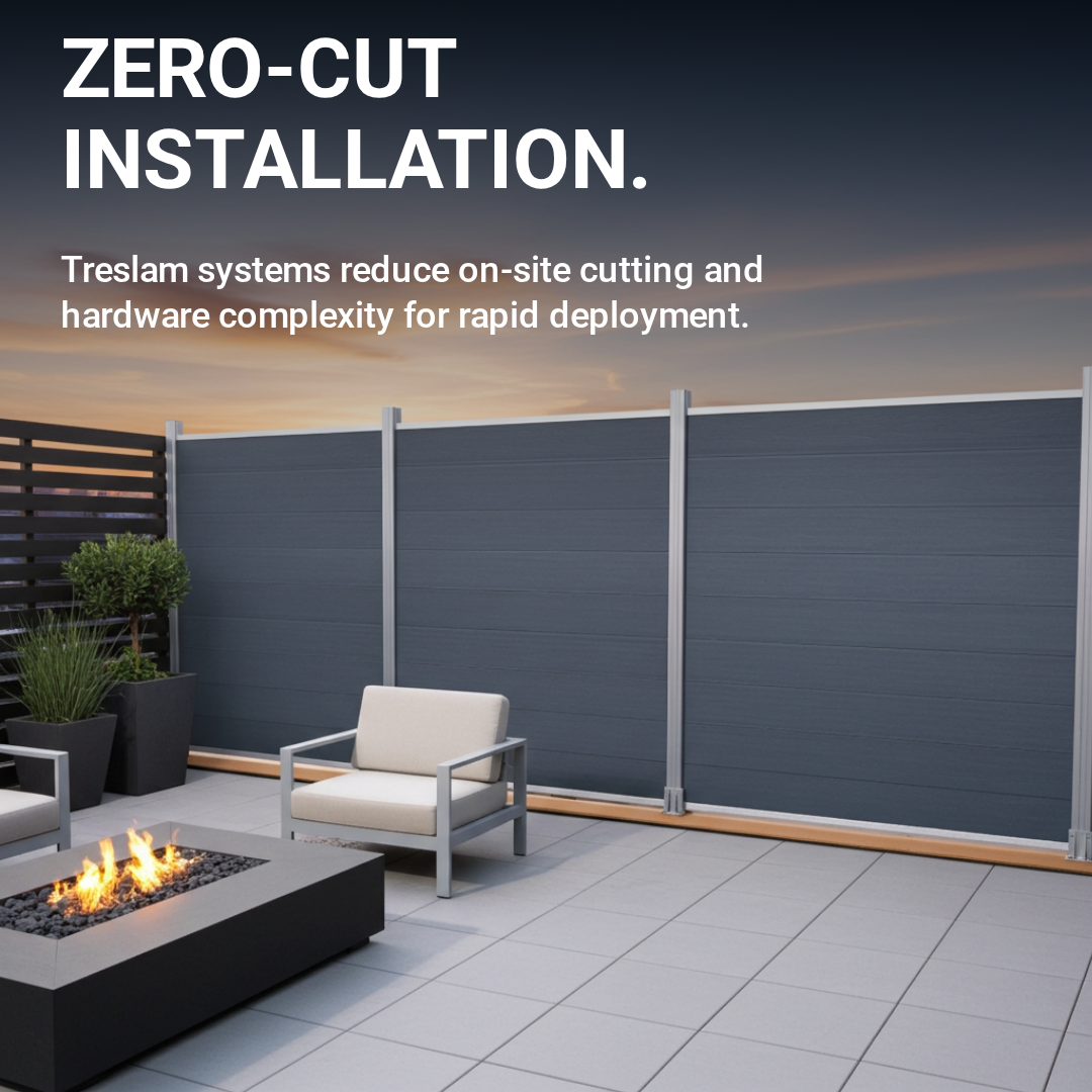 Treslam WPC Fence Installation with Silver Aluminum Posts & Iron Bases – Easy & Durable