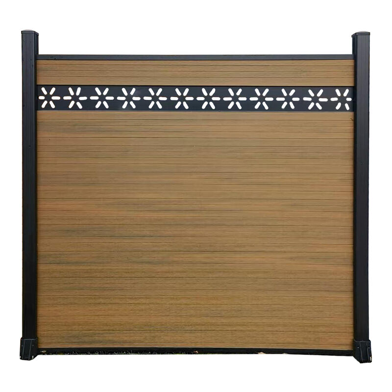 Painel de Cerca de Privacidade WPC com Topo Decorativo em Nova Cor de Nogueira | Cercas Compostas Premium