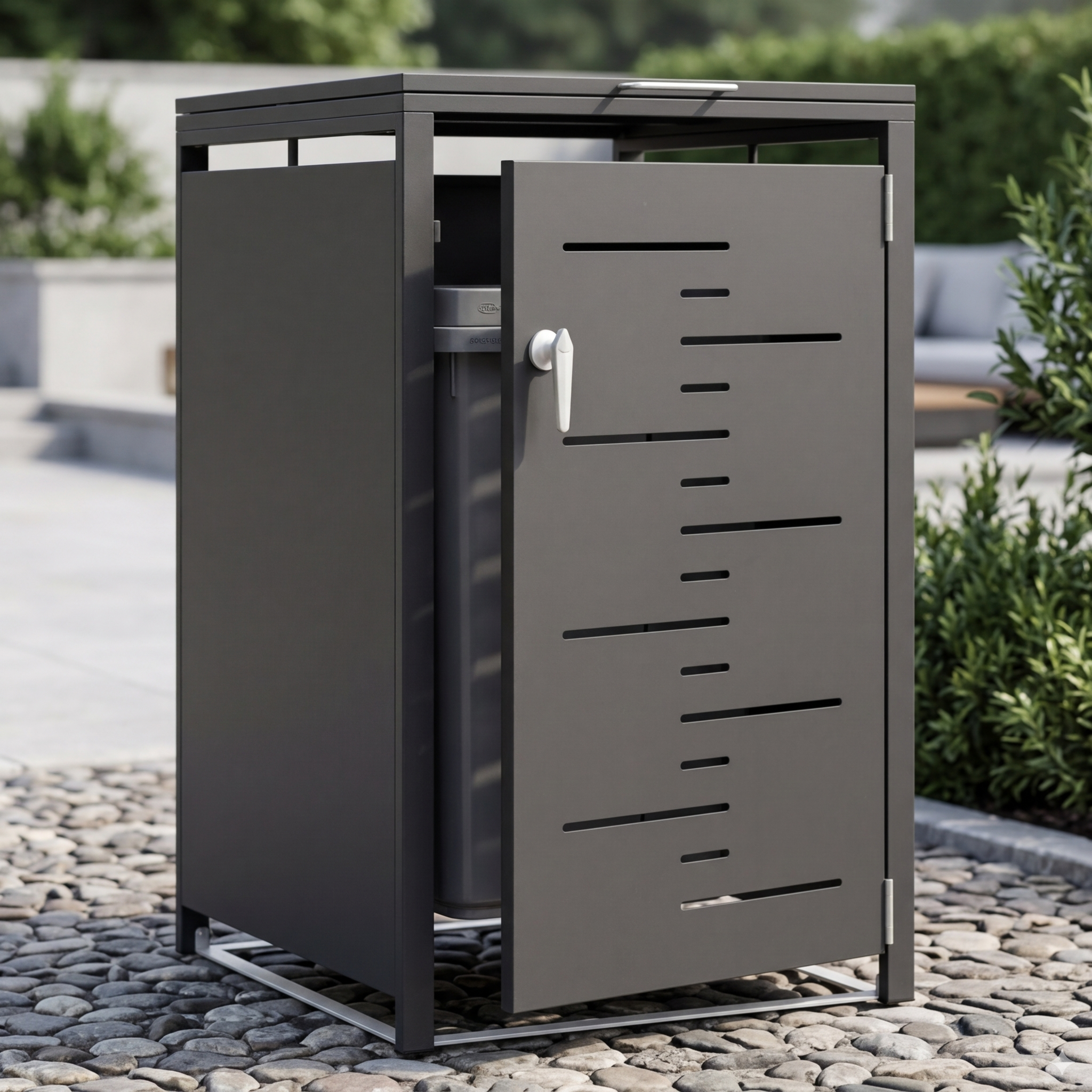 Outdoor Waste Bin Box — Single Bin, Galvanized Steel with Lock