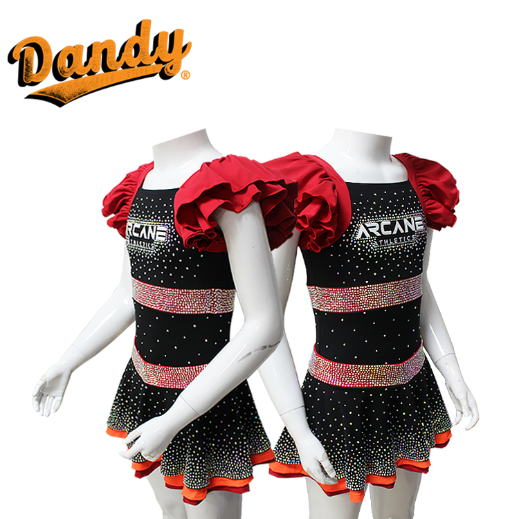 Nyeste design cheerleading-uniform med strass, OEM-cheer crop top og skorts med applikert logo
