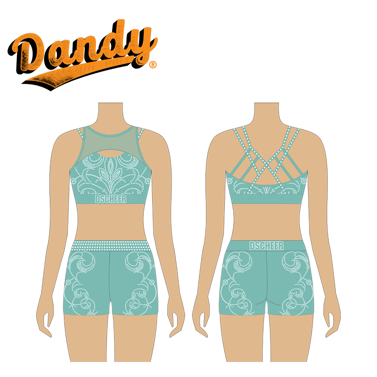 Newest Design Crop and Short Low Moq Cheer Practice Wear with AB Rhinestones