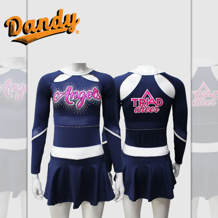 Custom All Star Cheerleader Girls Sparkle Rhinestones Wholesale Cheerleading Uniforms Blue Cheer Uniforms