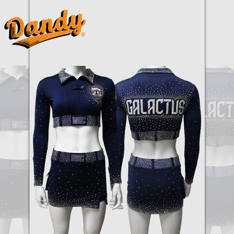 High Quality Spandex Sparkle Long Sleeve Tigers Blue-Black Custom Wholesale Cheerleading Uniforms for Girls Cheer Uniforms