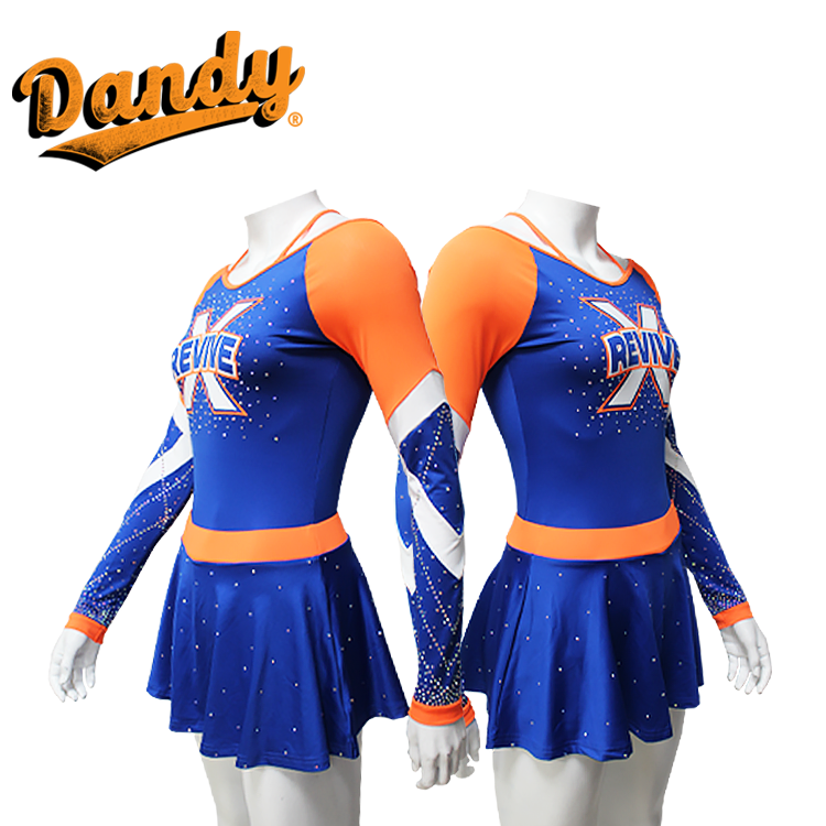 OEM Design Material Cheer Rhinestone Long Sleeves Cheer Uniform Custom Made for Team