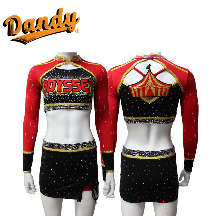 2025 New Cheer Wear Designs Custom Sideline Uniforms with Long Sleeves Choose Galaxy Red Black Cheerleading Uniform