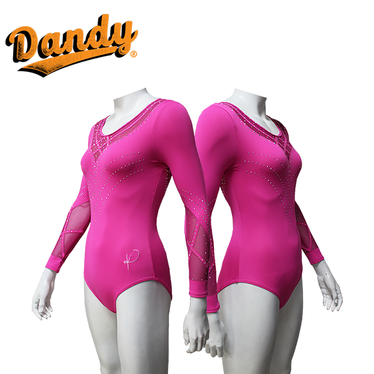 Dandy Sport Rhinestones Logo Long Sleeve Leotard Factory New Design Gymnastics Sleeveless for Girl&Women