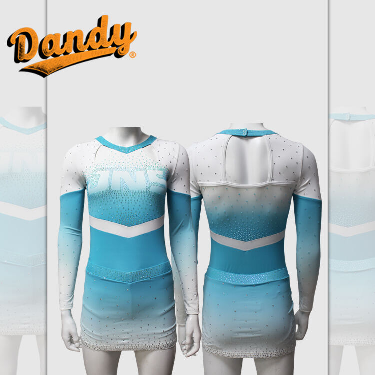 Blue Set Cheerleading Uniform New Design with Rhinestones Logo Free Design for Your Team