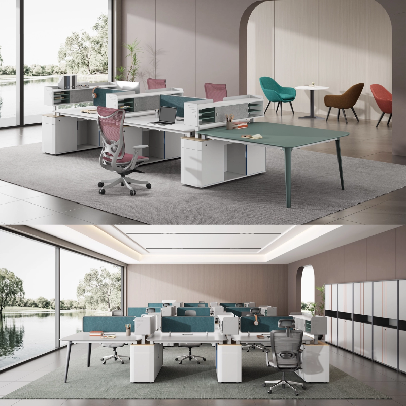 Modern Modular4-6 Person Office Workstation Desk with Wooden Panel Design