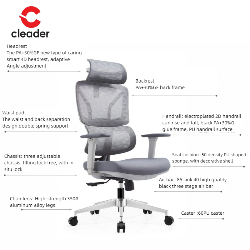 High Elasticity Swivel Office Mesh Chair with Adjustable Headrest Modern Design