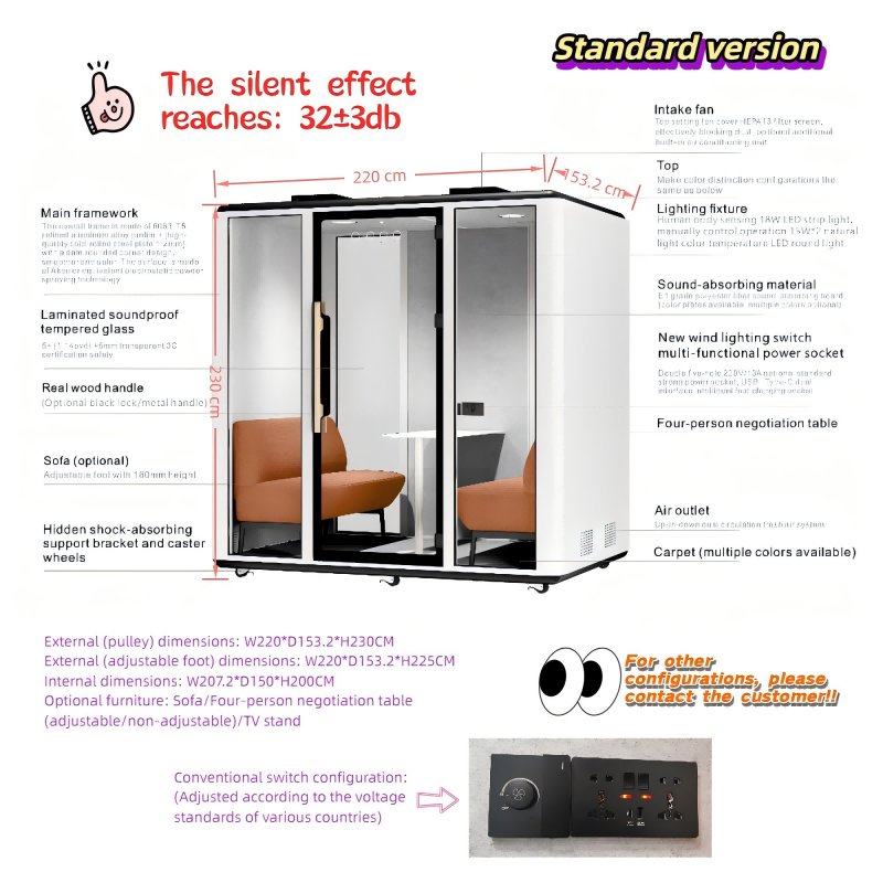 Modern Executive Privacy Meeting Pod Durable Aluminum Alloy Oblong Foldable