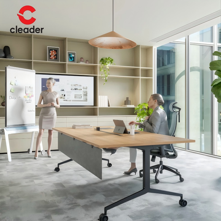 Flip Top Table Office Furniture Foldable Conference Meeting Desk with Wood Panel-6（场景图）.png