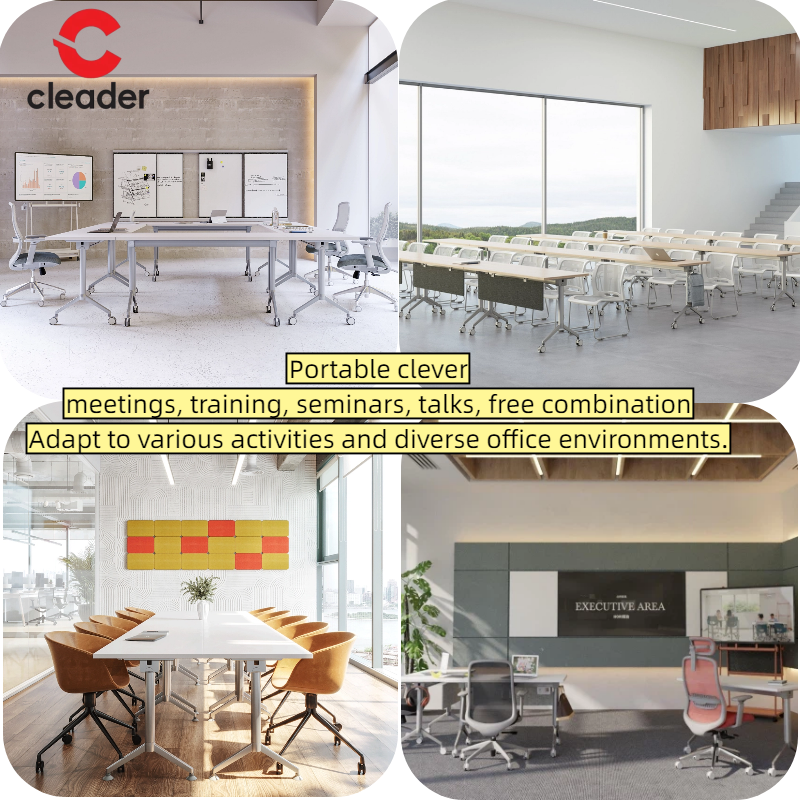 Modern Design Training Table with Wood Embossed Texture Flip Top Table