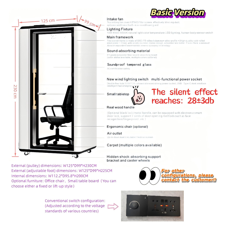 Sound Proof Office Phone Booth Acoustic Office Vocal Recording Pod