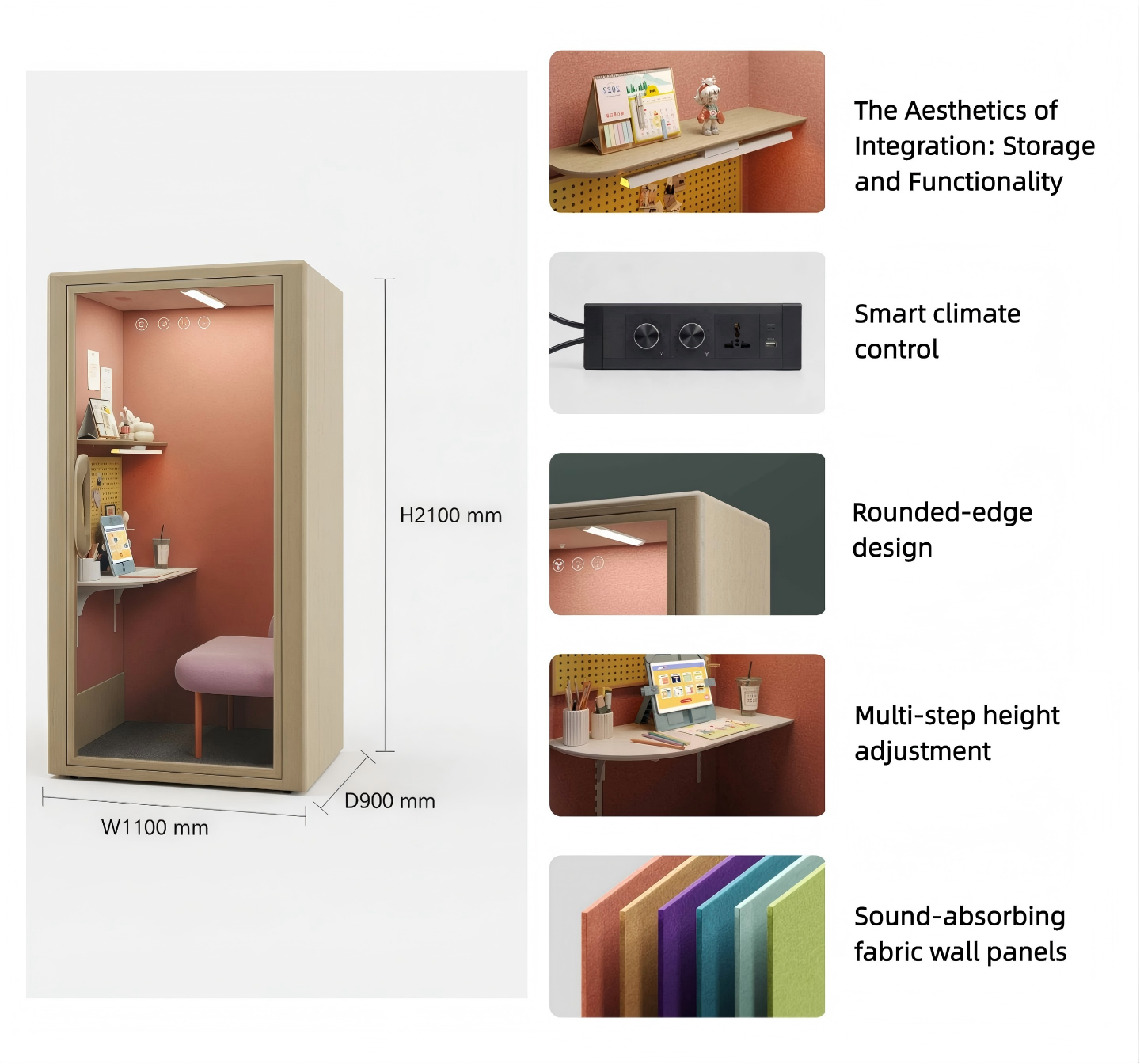 Study pod interior with adjustable desk, pegboard organizer, and eye-care light.png