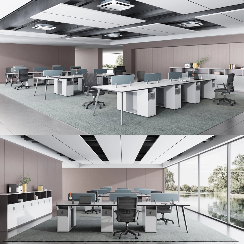 Modern Modular4-6 Person Office Workstation Desk with Wooden Panel Design