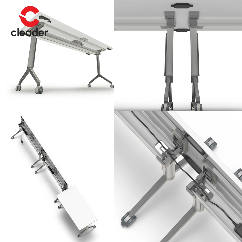 Modern Design Training Table with Wood Embossed Texture Flip Top Table