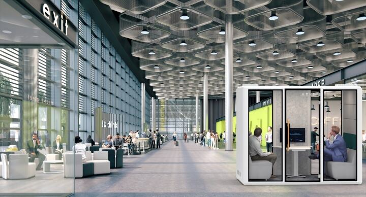 Modern soundproof kiosk with aluminum frame and movable meeting cabin-6应用场景.jpg