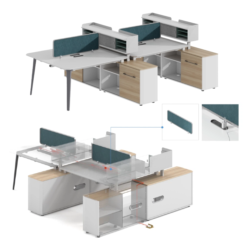 Modern Modular4-6 Person Office Workstation Desk with Wooden Panel Design