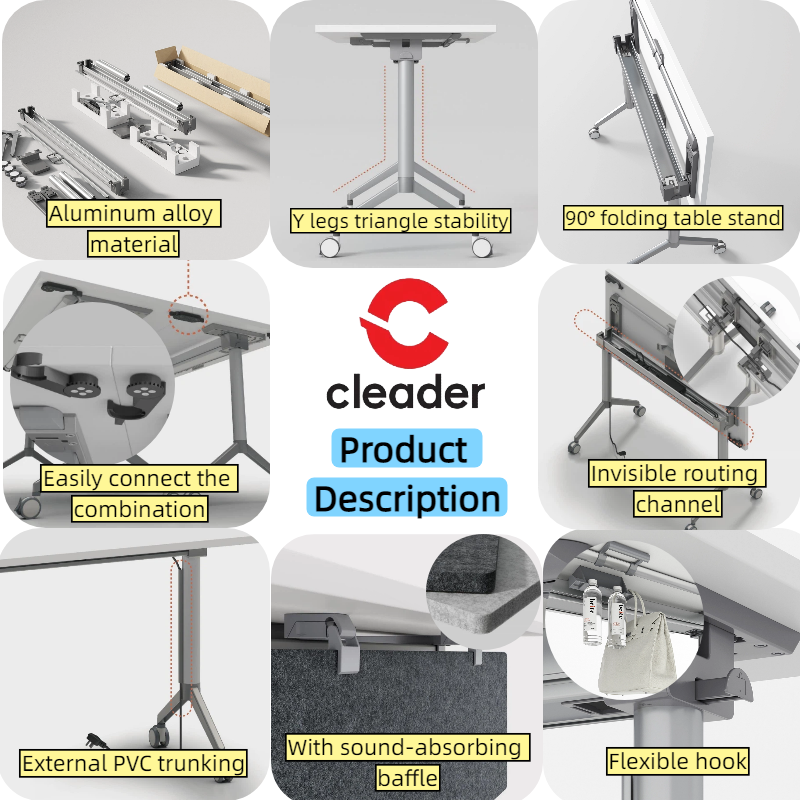 Modern Design Training Table with Wood Embossed Texture Flip Top Table
