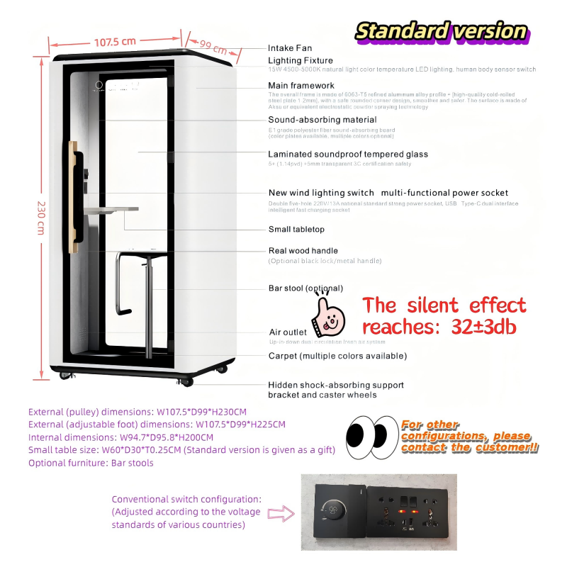 Modern soundproof steel frame office working space furniture for phone booth