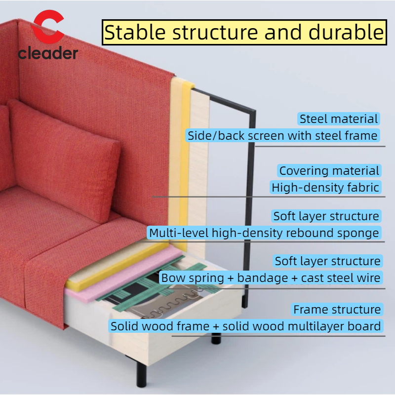 Modern Modular Office Furniture Fabric Sofa Set with Metal Base for Home Office